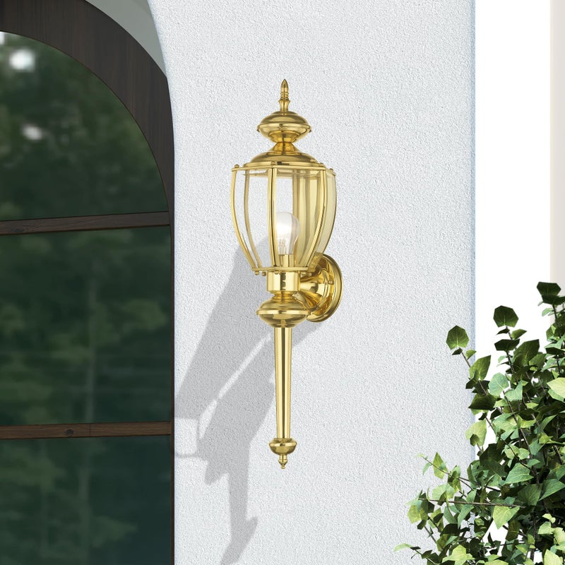 Livex Lighting 2112-02 Outdoor Wall Lantern with Clear Beveled Glass Shades, Polished Brass - Image 2